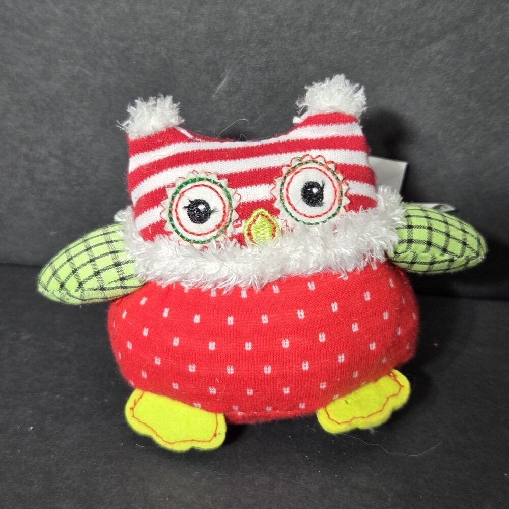 Mary Meyer Owl Mini Red White Dot Green Plaid Bird Holiday Patchwork Stuffed NEW